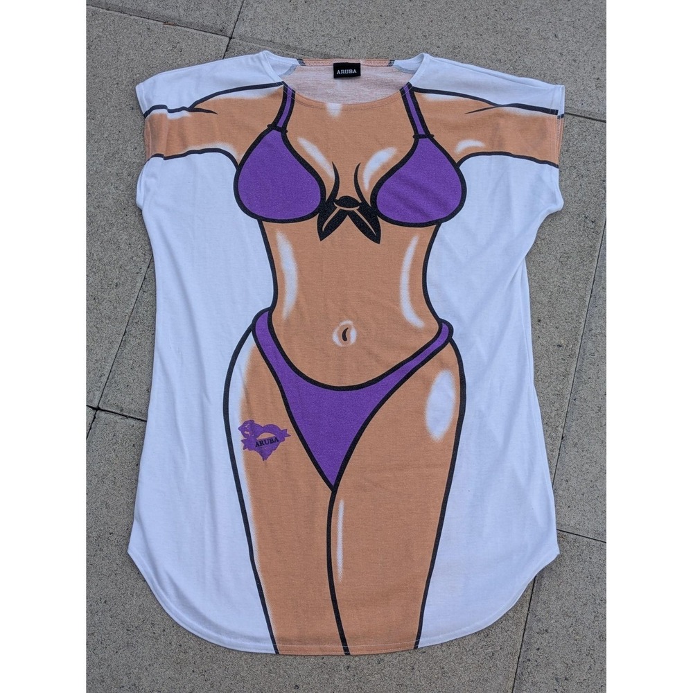 Aruba Dress Womens One Size White Bikini Body Graphic T Shirt Beach Coverup